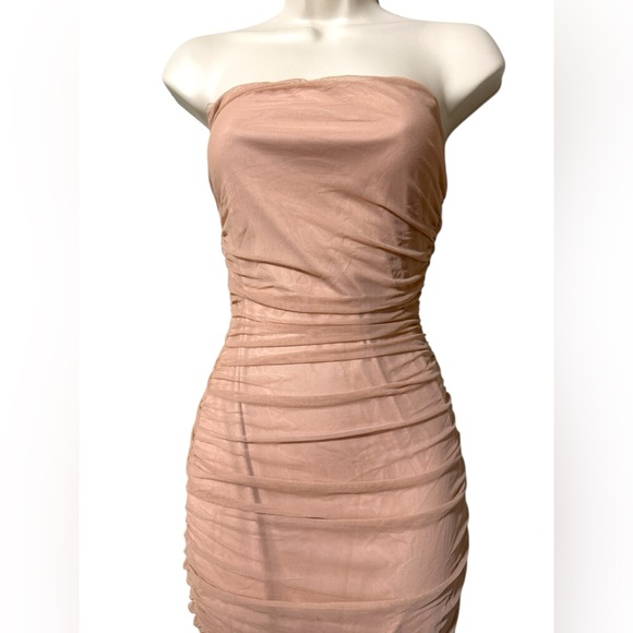 Fashion Nova Strapless Ruched Dress in Nude - Picture 4 of 5